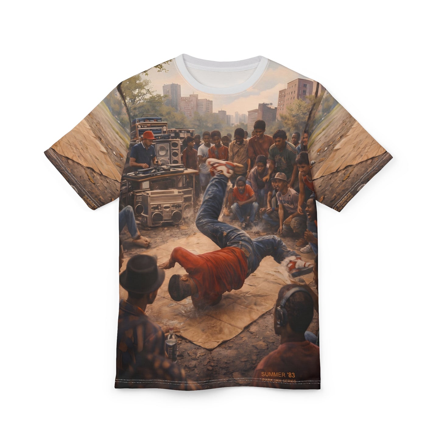 Vintage 1980s Hip-Hop Breakdancer Graphic T-Shirt - Unisex Cut & Sew Tee (AOP)