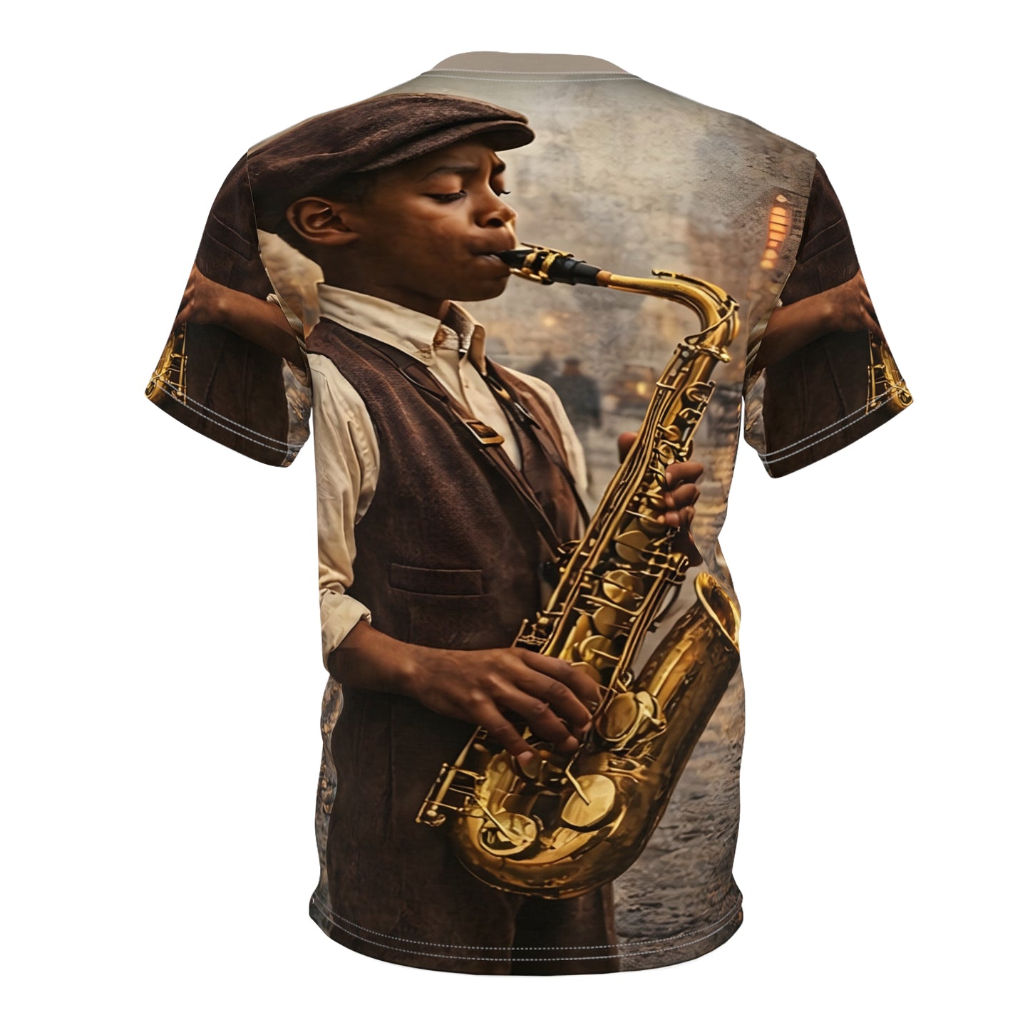 Black Jazz Man Saxophone - Unisex Cut & Sew Tee (AOP)