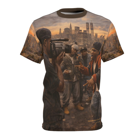The Mixtape Hustle - Late 90s NYC Cypher All-Over Print Streetwear Tee - Unisex Cut & Sew Tee (AOP)