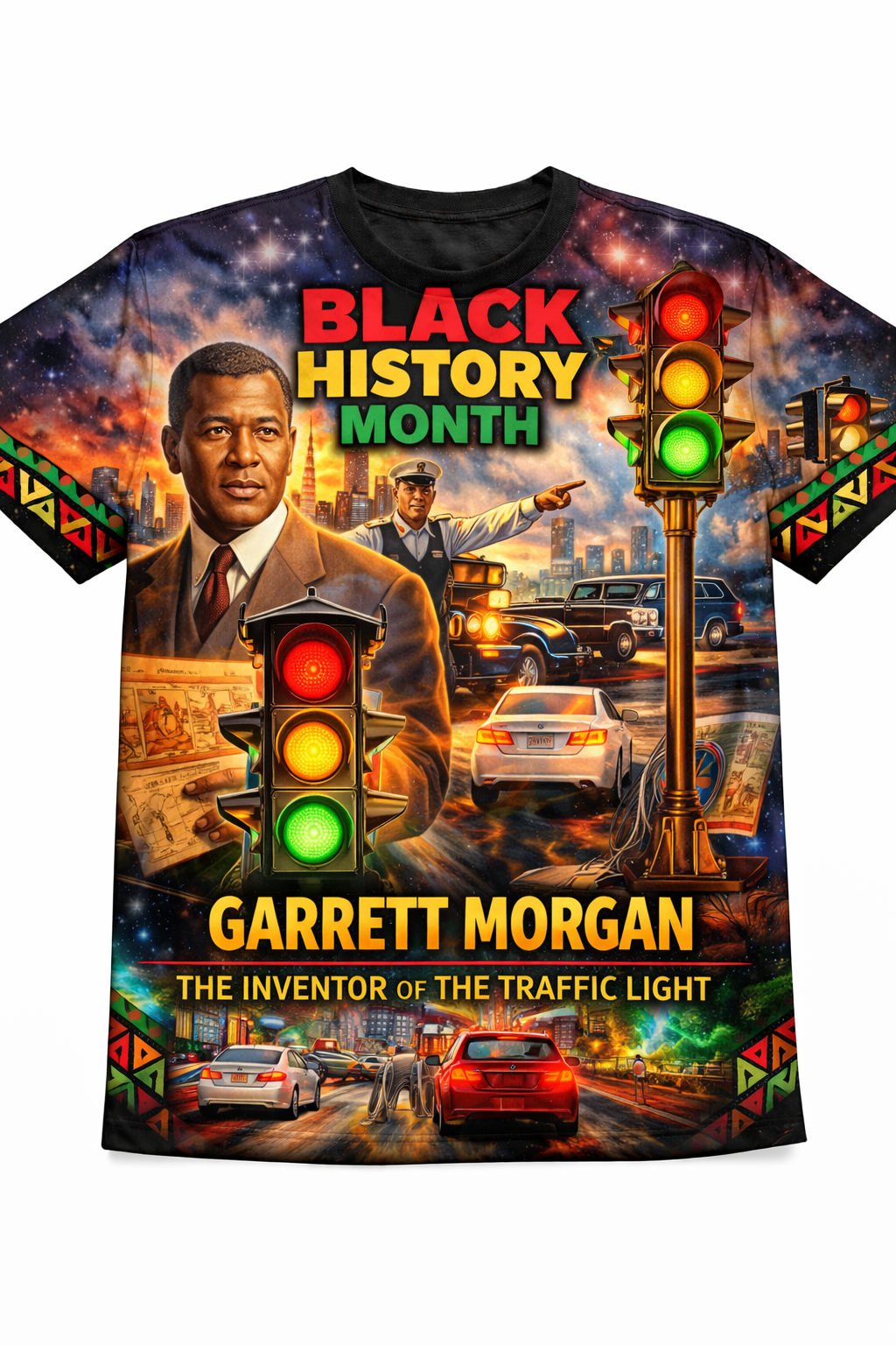 Garrett Morgan™ All-Over Sublimation T-Shirt – Black History Collection front view