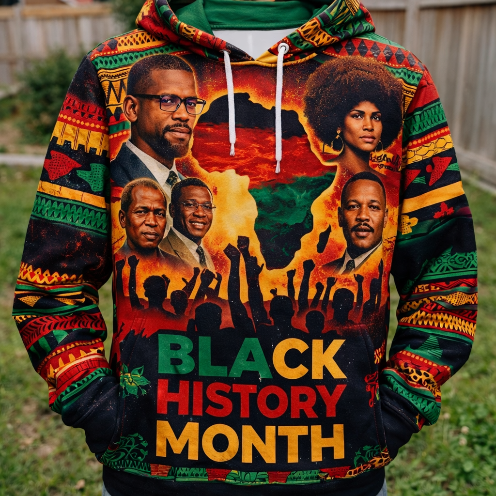 Black History Month™ All-Over Sublimation Hoodie – Black History Collection front view