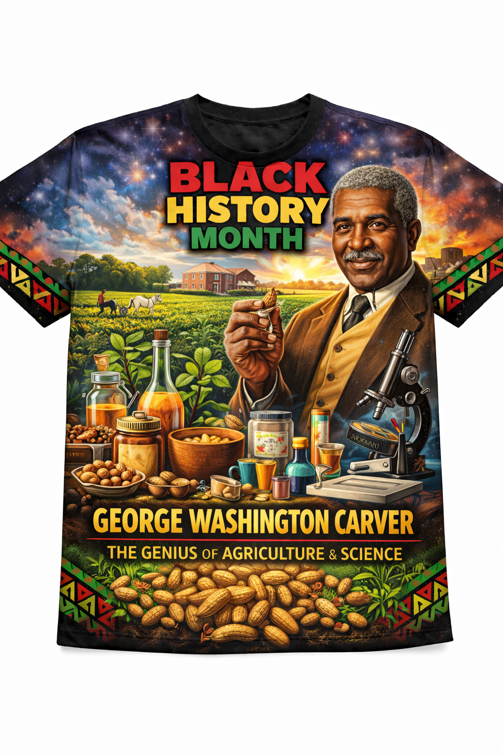 George Washington Carver™ All-Over Sublimation T-Shirt – Black History Collection front view