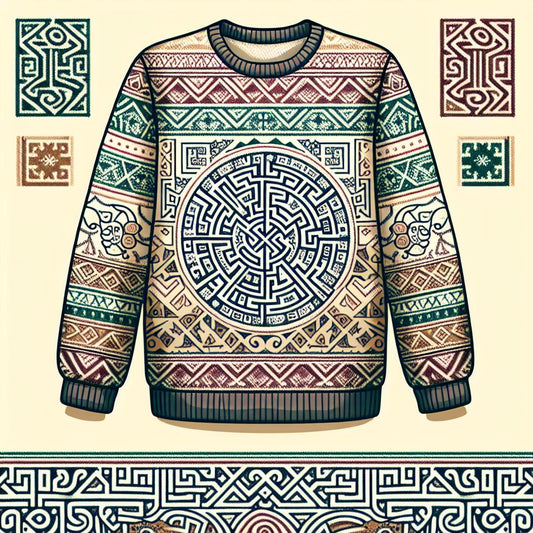 A Black Owend colorful unisex crewneck sweatshirt with an all-over print featuring a geometric pattern.