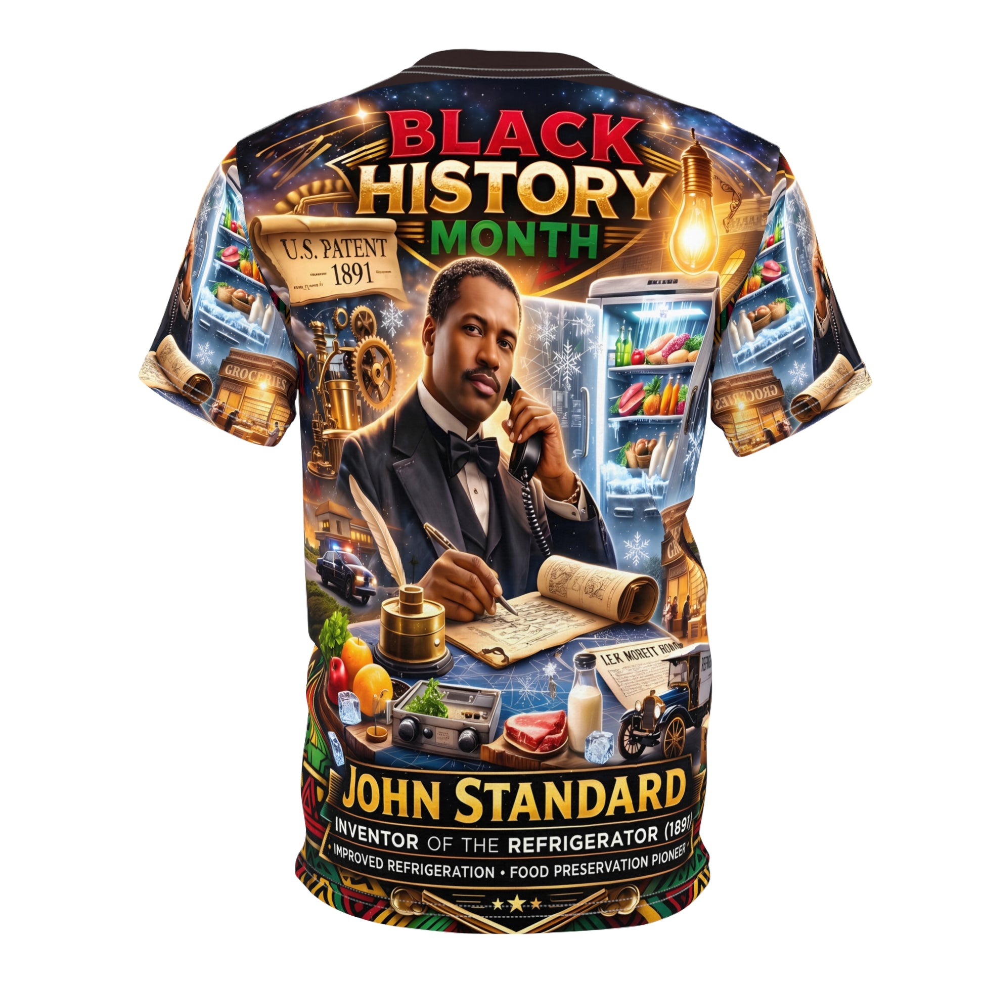 Black History Month John Standard inventor all over print unisex t shirt back view