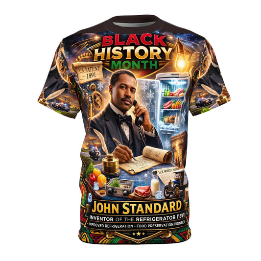 Black History Month John Standard inventor all over print unisex t shirt front view