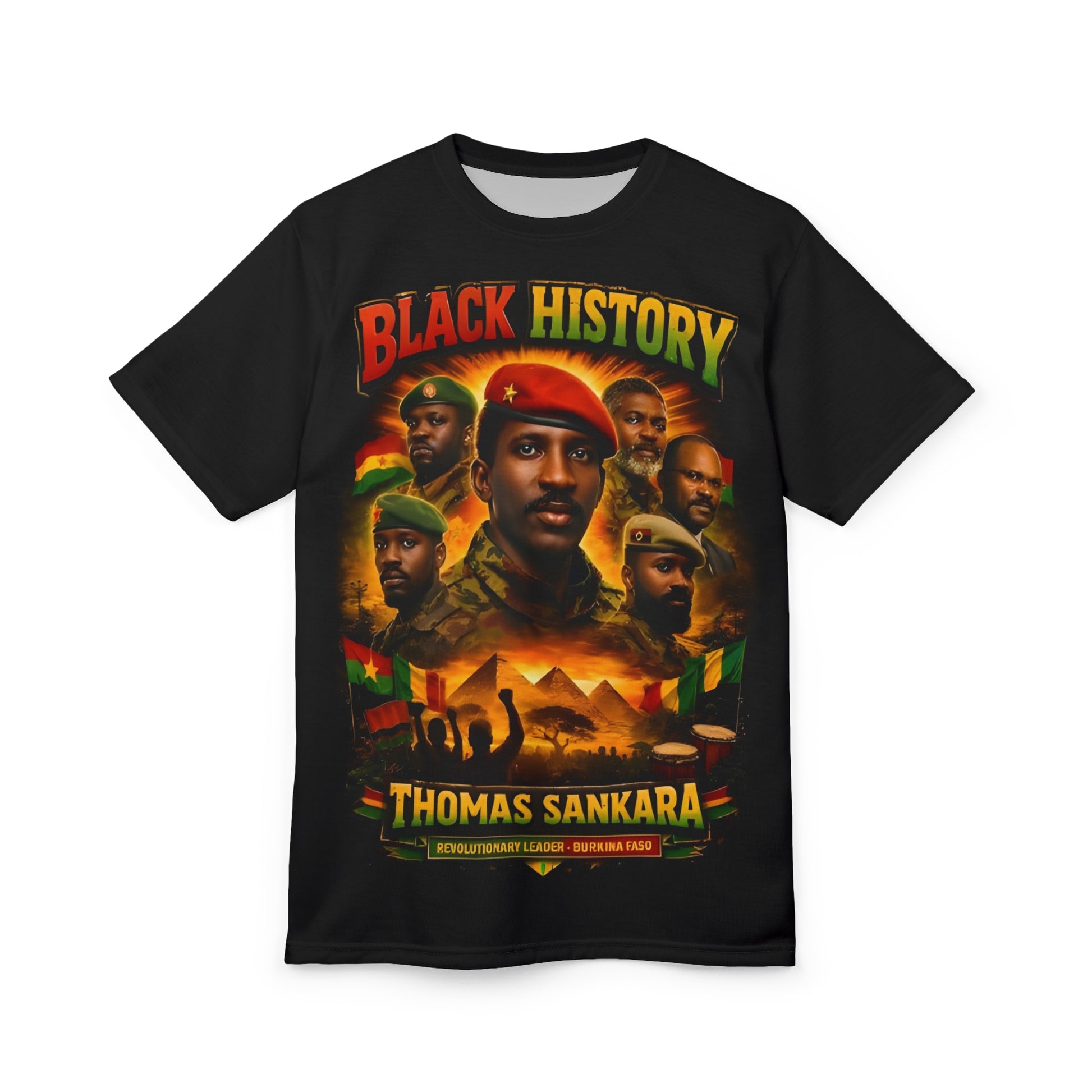 Black History Month AOP cut and sew tee featuring Thomas Sankara – Black-owned fashion brand