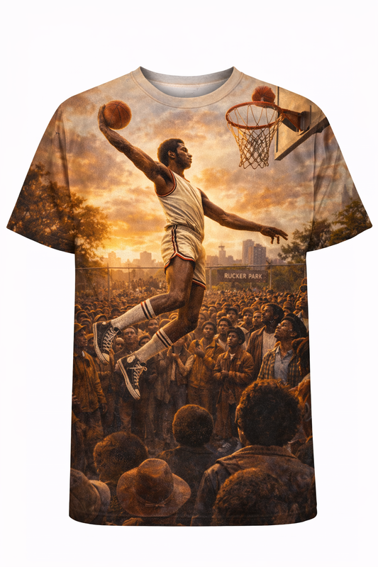Rucker Park Mid-Air Dunk Tee-Men’s All-Over Print Basketball Streetwear Tee front view