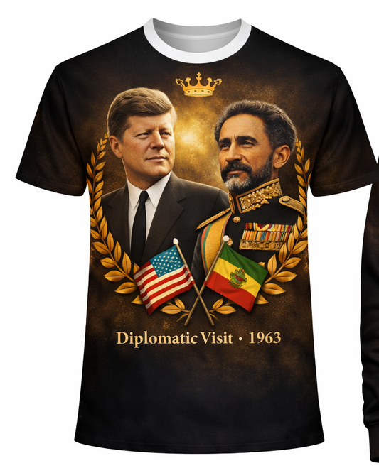 John F. Kennedy & Emperor Haile Selassie Diplomatic Visit 1963™ All-Over Sublimation T-Shirt – Black History Collection front view