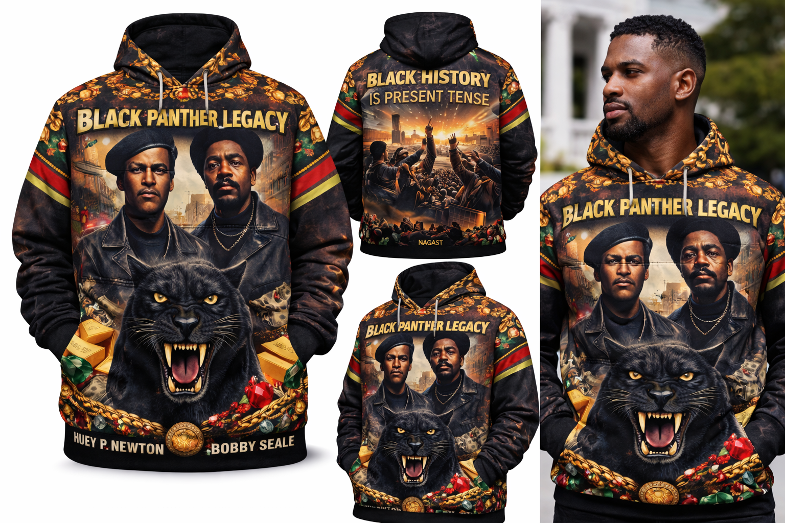 Black Panther Legacy™ All-Over Sublimation Hoodie – Black History Collection front view
