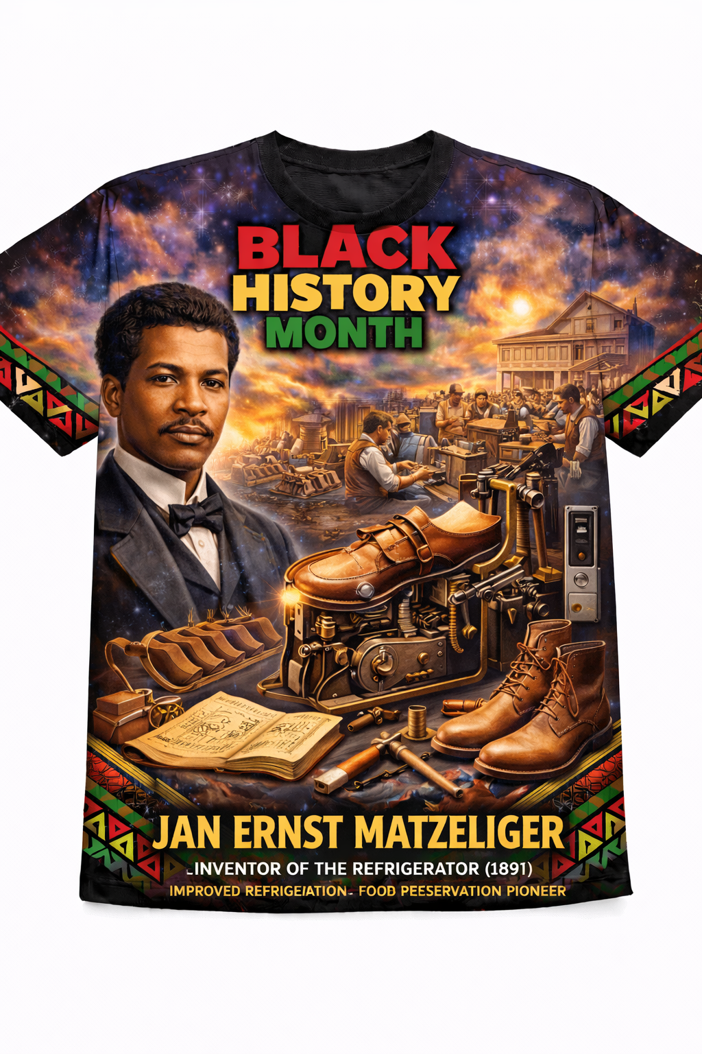 Jan Ernst Matzeliger™ All-Over Sublimation T-Shirt – Black History Collection front view