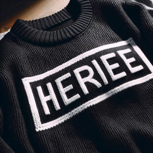 A black hoodie with the text 'HERIEE' embroidered in white on the chest.