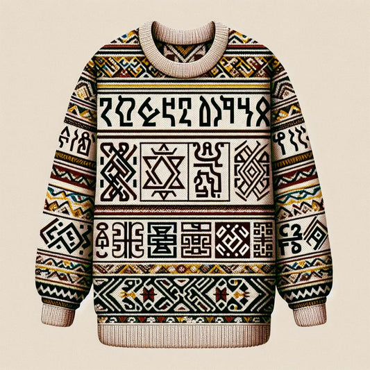 A colorful hoodie featuring a mix of African and Native American patterns and designs.-Black Owned