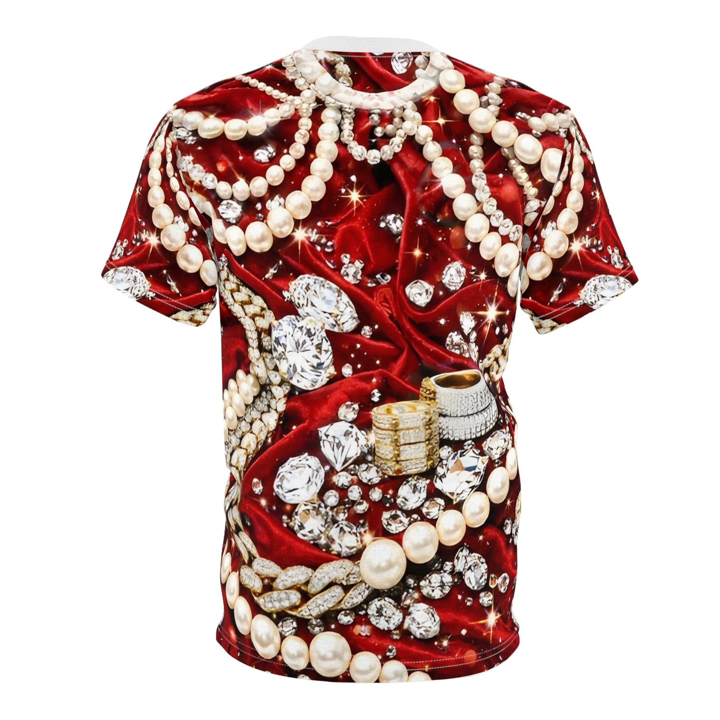 Luxury glitter cut and sew streetwear tee with vibrant red aesthetic design