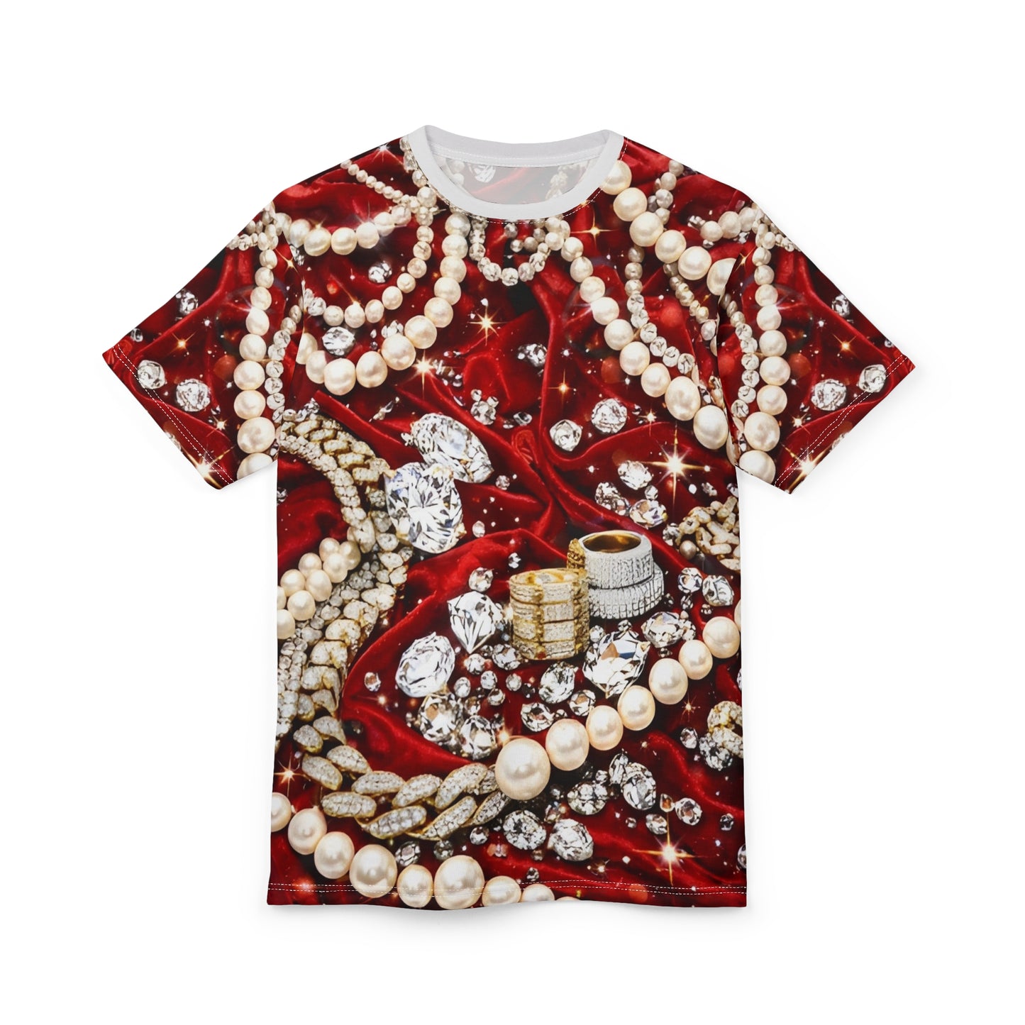Red velvet diamond glitter all over print unisex t-shirt front view