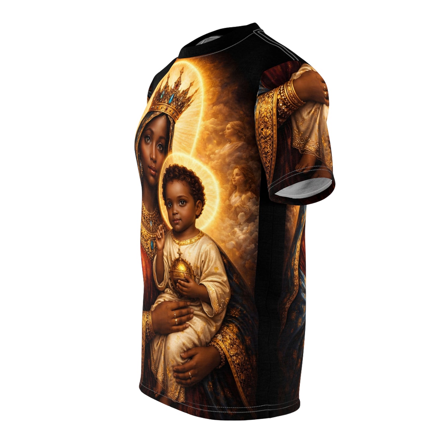 Side view Black Queen all over print streetwear tee