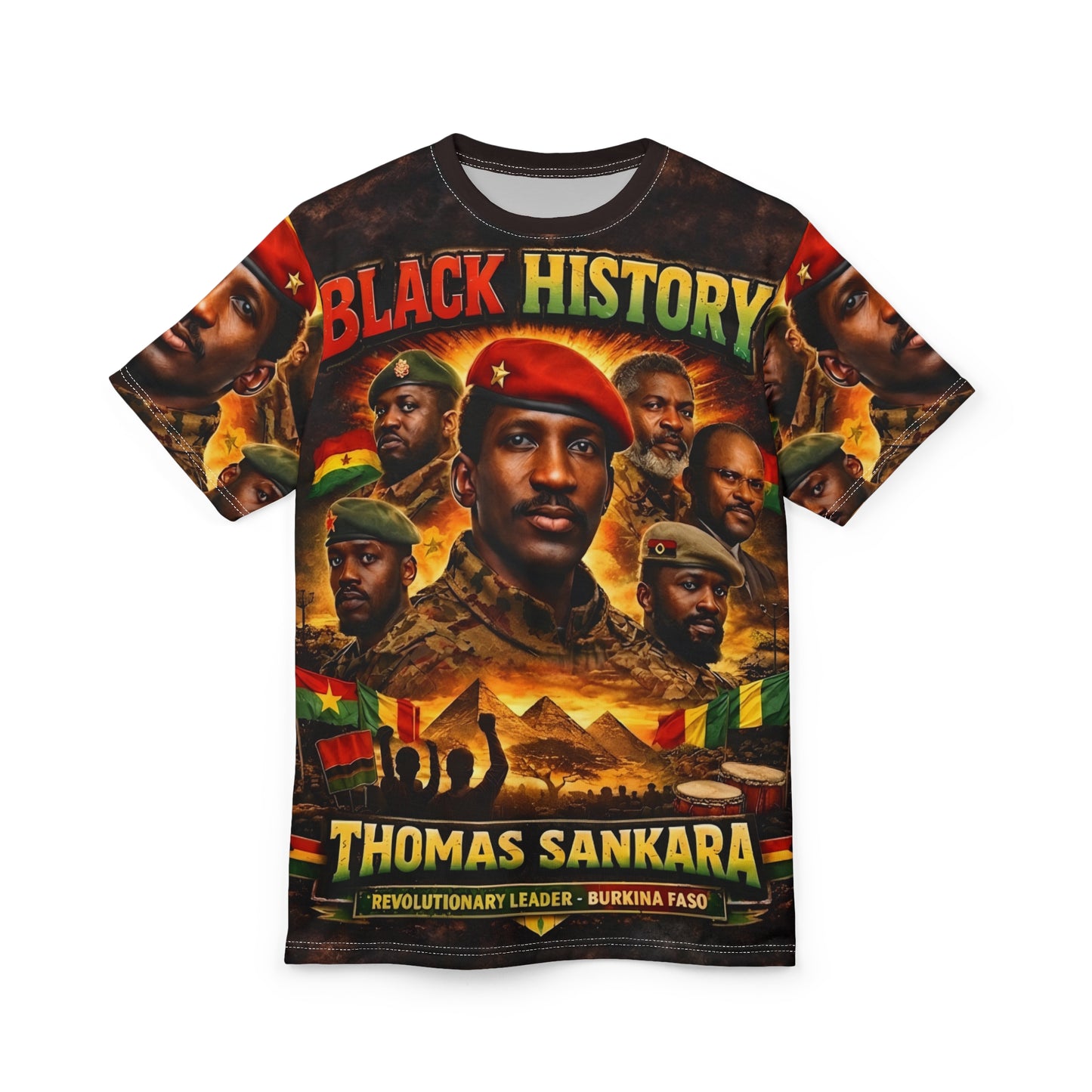 Thomas Sankara Black History Month all-over print unisex cut and sew tee by Nagast — front view