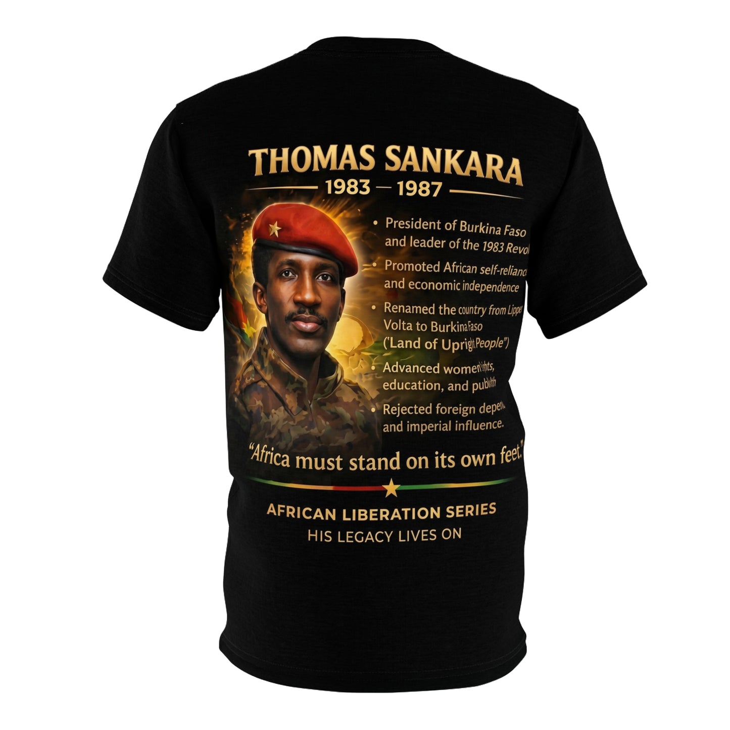 Thomas Sankara unisex shirt detail – Pan-African all-over print design - NAGAST Footwear