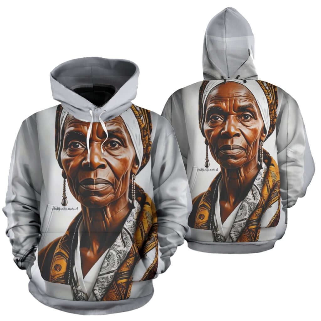 Front & Back view of All Over Hoodie – Black Owned apparel brand, custom-made handcrafted hoodie for premium comfort and unique style.