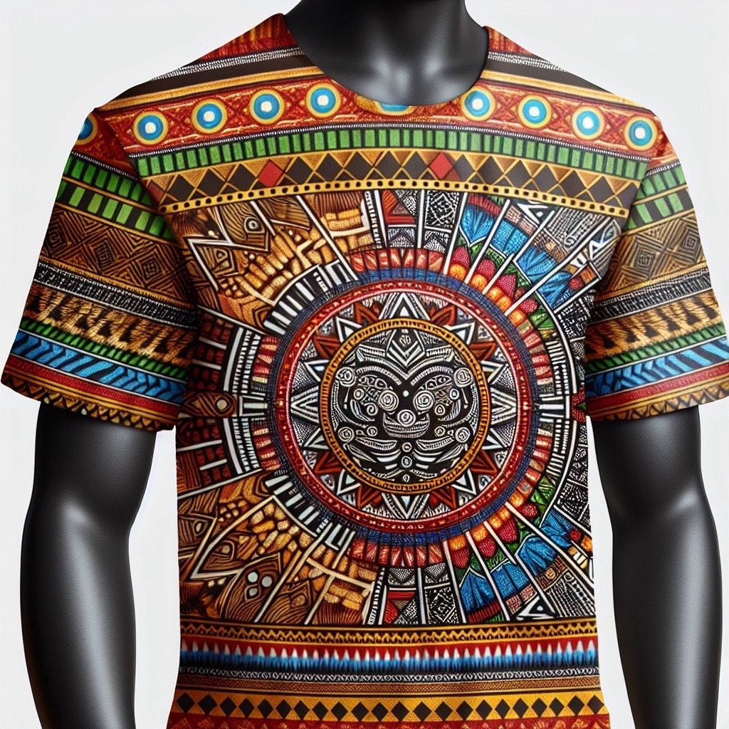 Front view of the Black-Owned African Elegance hoodie worn on a mannequin, showcasing vibrant all-over print.
