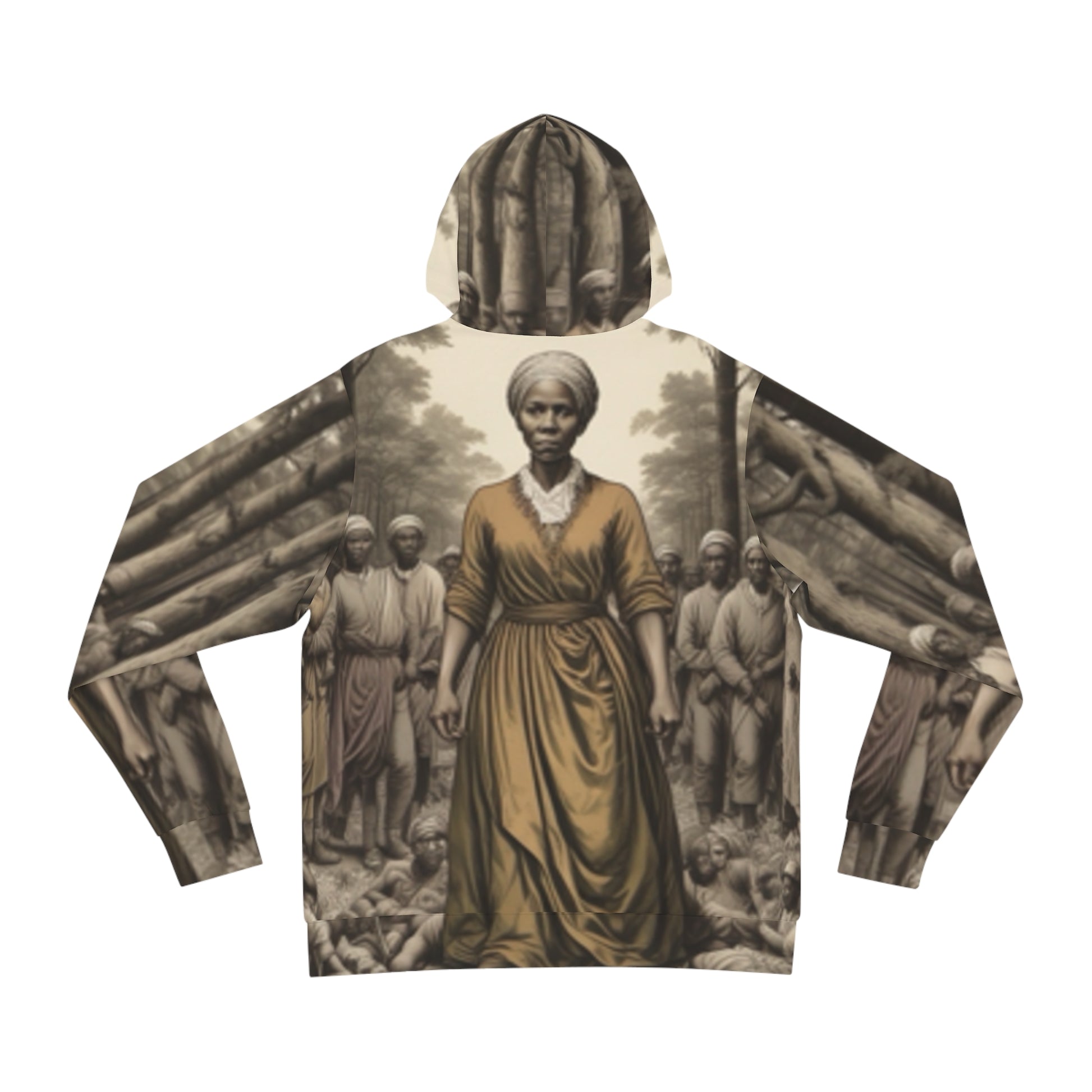 Back view of Harriet Tubman Black-Owned fashion hoodie designed for men, showcasing unique style.