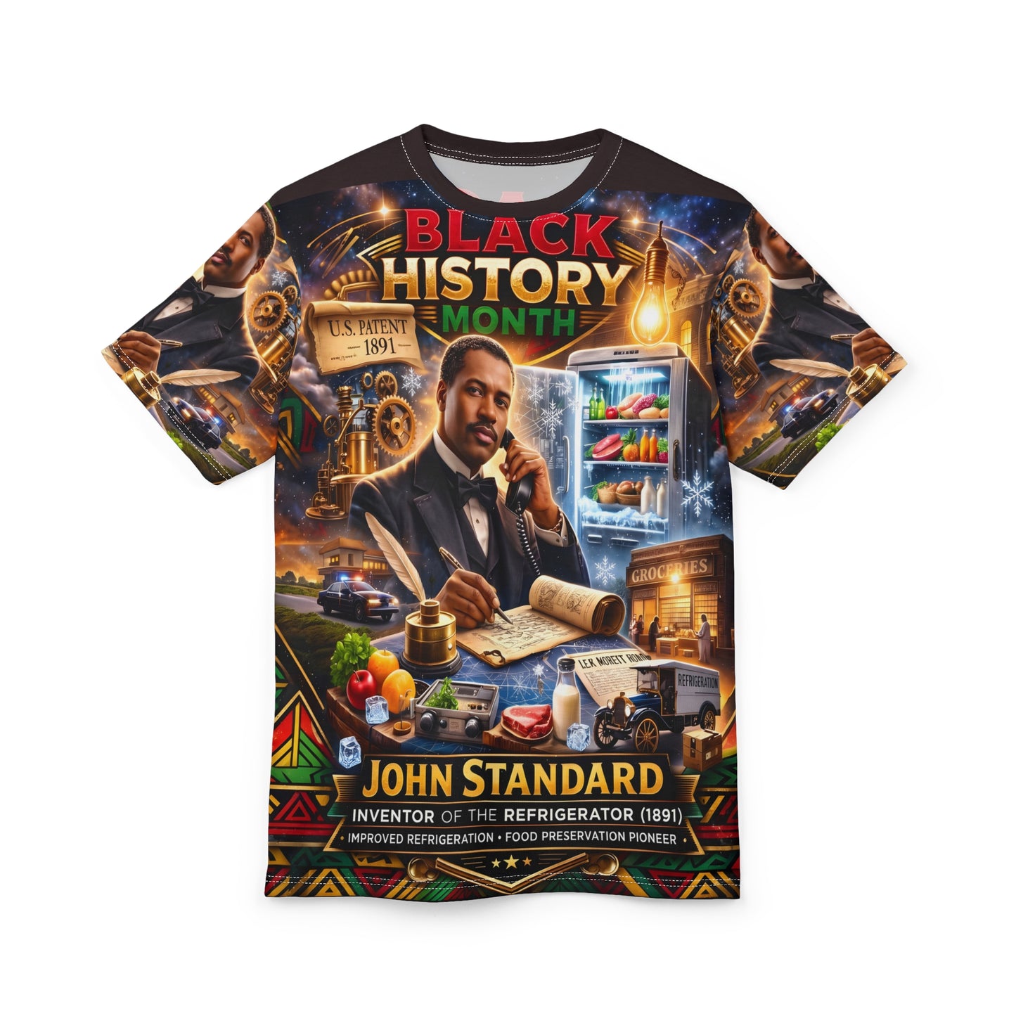 Black History Month John Standard inventor all over print unisex t shirt front view