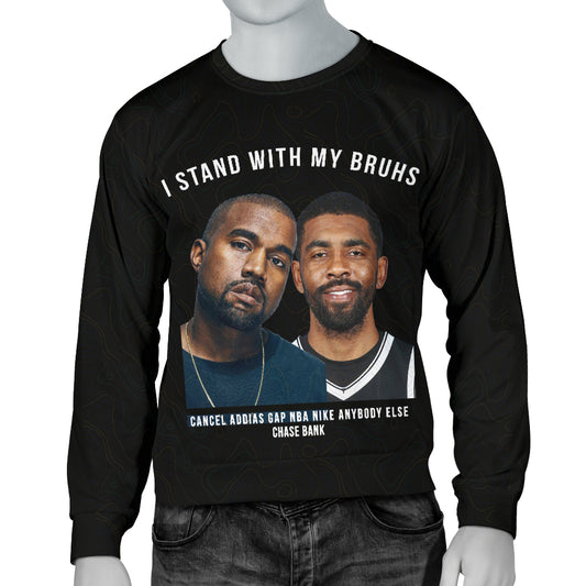 Front view of I Stand With My Bruhs Sweater on mannequin – Black Owned custom-made sweater crafted from premium woven polyester for unity and pride.