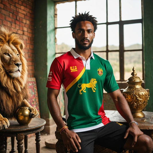 Front view of Lion of Judah Heritage Shirt – Black Owned brand, pride T-shirt featuring iconic Lion of Judah and flag elements for bold cultural expression.
