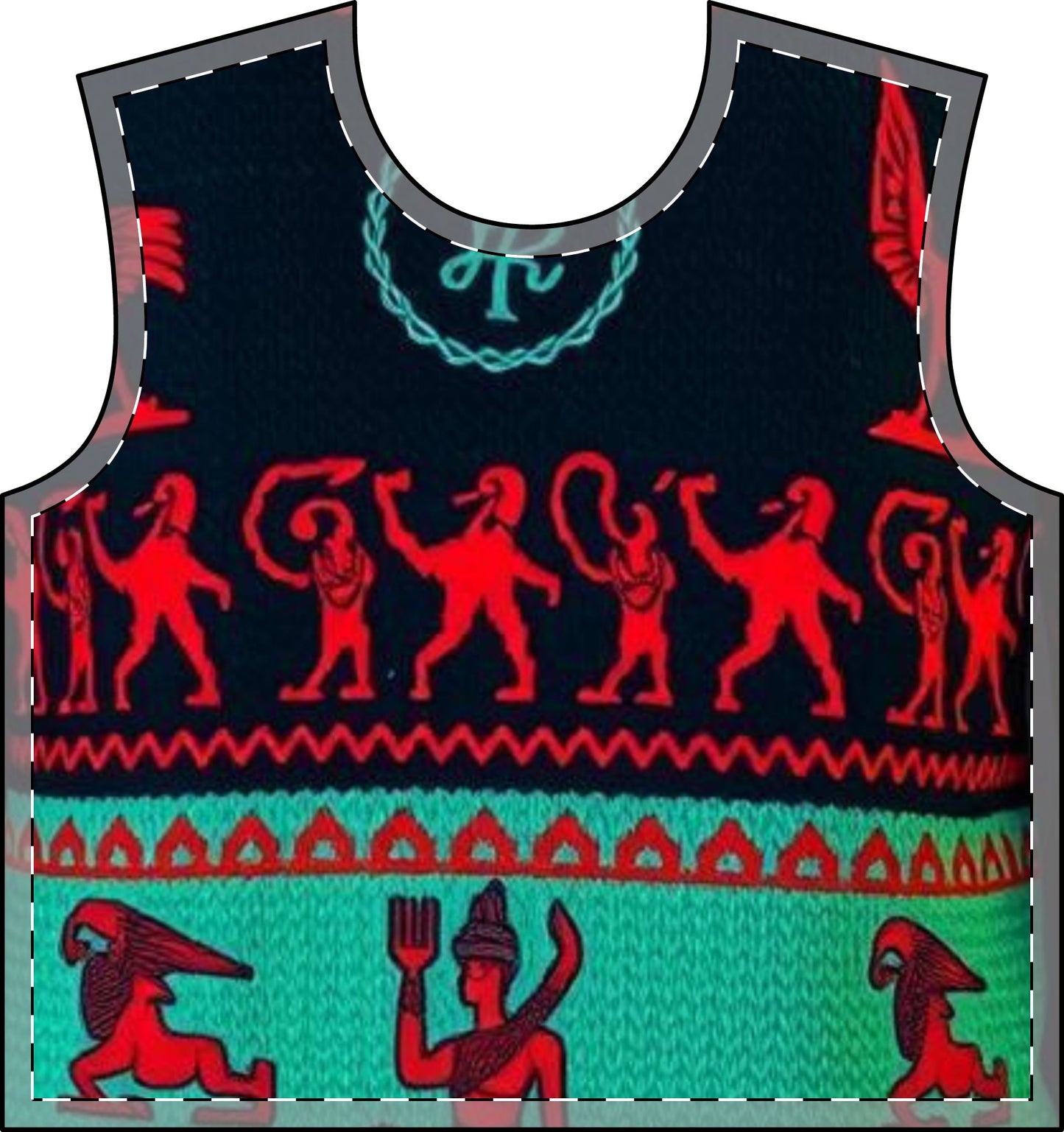 Front view of a unisex sleeveless tank top featuring African-inspired traditional motifs, designed by a Black-owned brand.