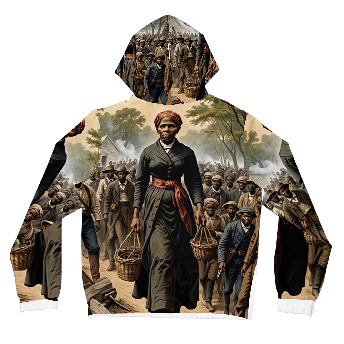 Back view of Women’s Full-Zip Hoodie worn by– Black Owned Apparel, cozy design with adjustable drawstrings.