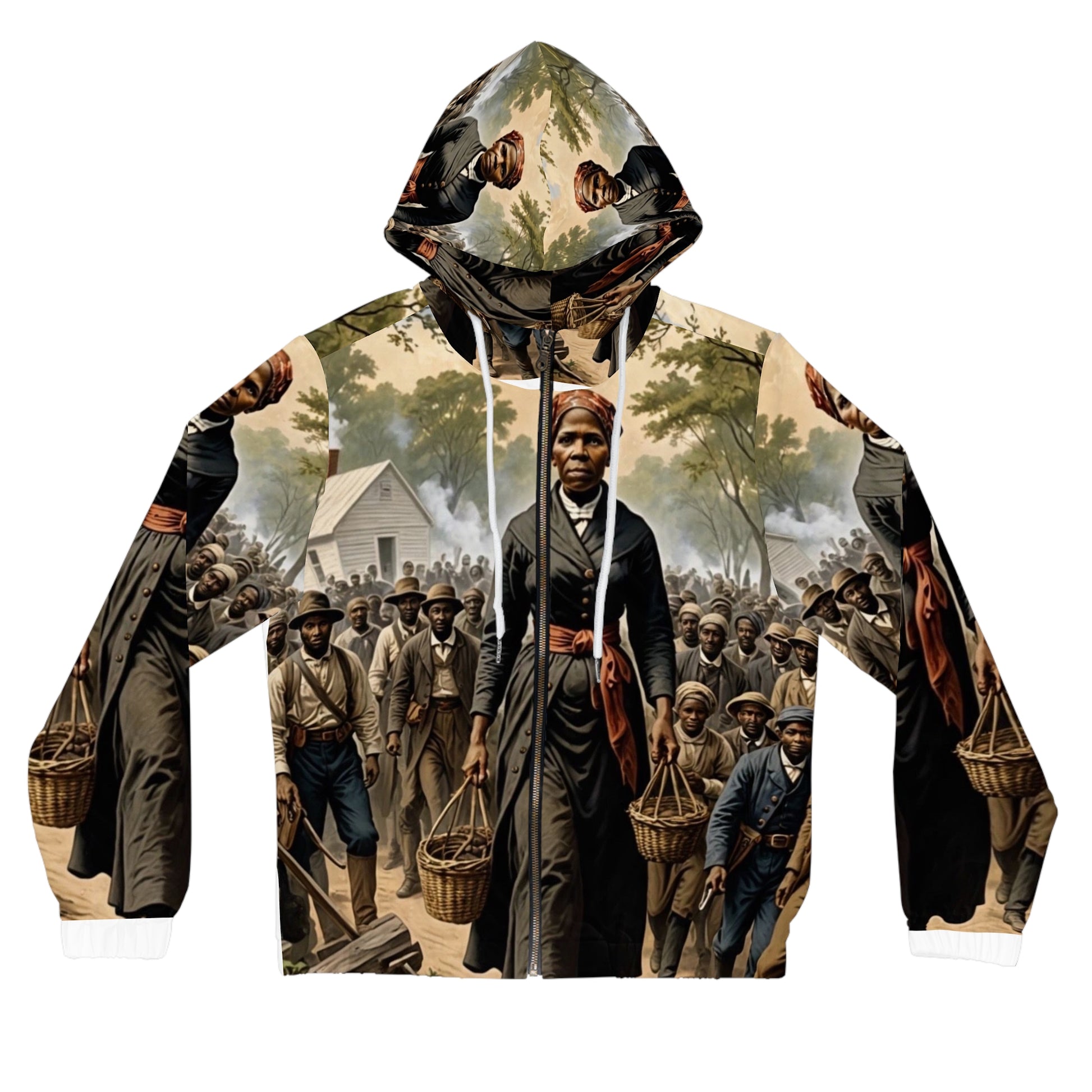 Front view of Women’s Full-Zip Hoodie worn by model – Black Owned Apparel, soft fabric with full-length zipper and front pockets