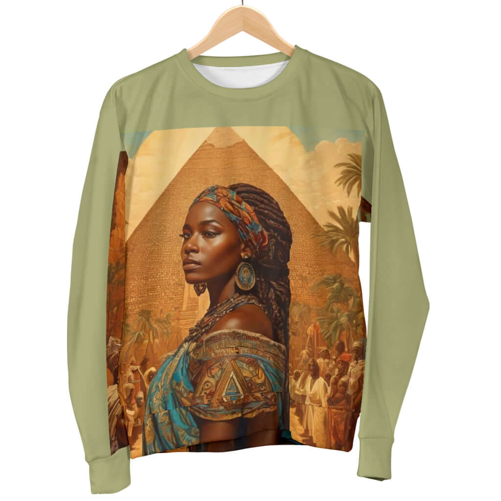 Women’s green sweater hanging on clothing rack – Black Owned brand, handcrafted premium-woven polyester for lasting comfort and quality.