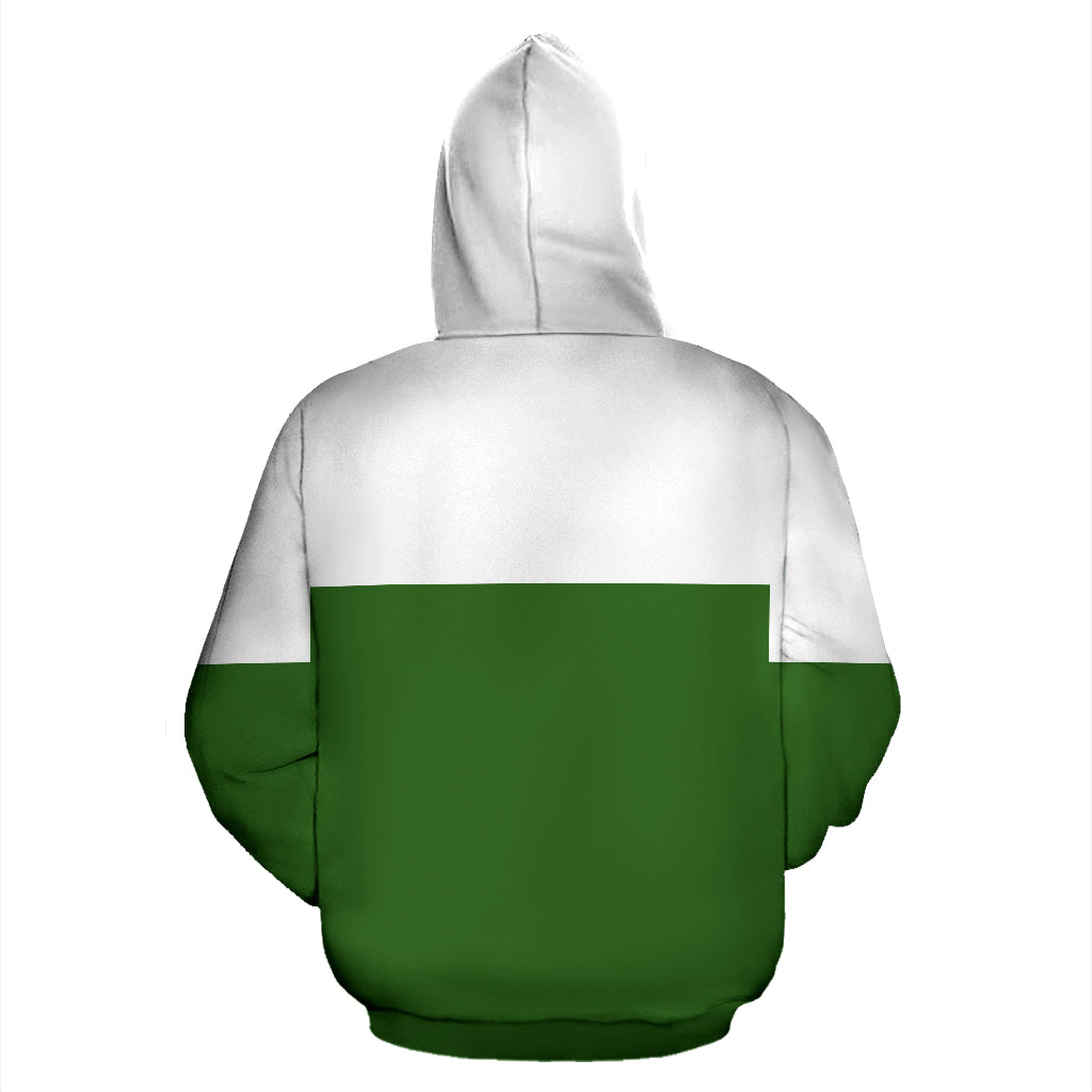 Back view of Africa UNITE Men's Green Hoodie showcasing clean finish and solid green cultural tone.