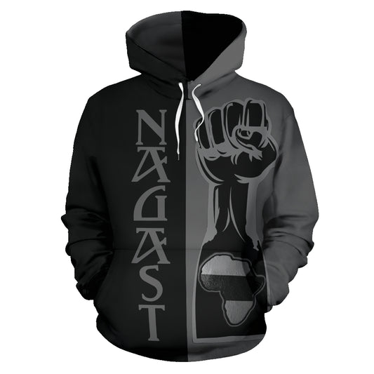Black hoodie with a design featuring a clenched fist and the text 'NAGAST' on the front.