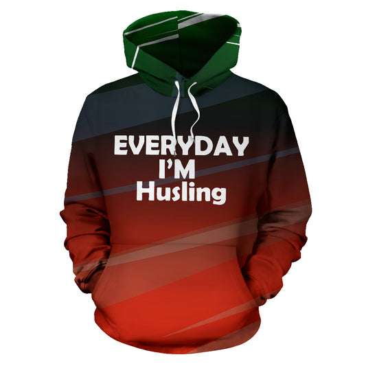 Everyday I Am Hustling Text Design Hoodie front view – Black-Owned premium polyester blend hoodie designed for style and daily hustle