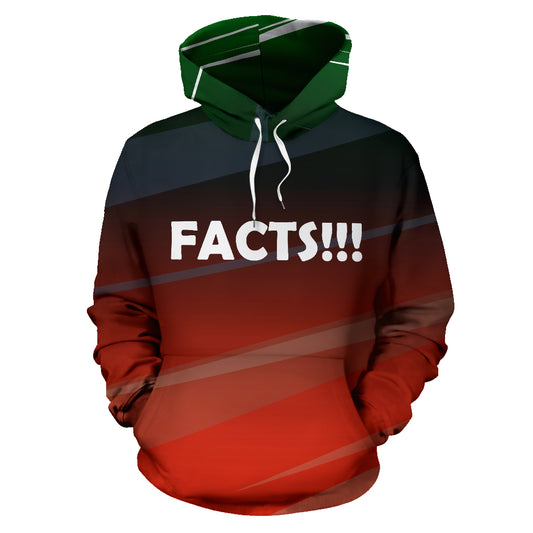  Facts!!! Text Design Hoodie front view – Black-Owned premium polyester hoodie designed for comfort and bold cultural expression