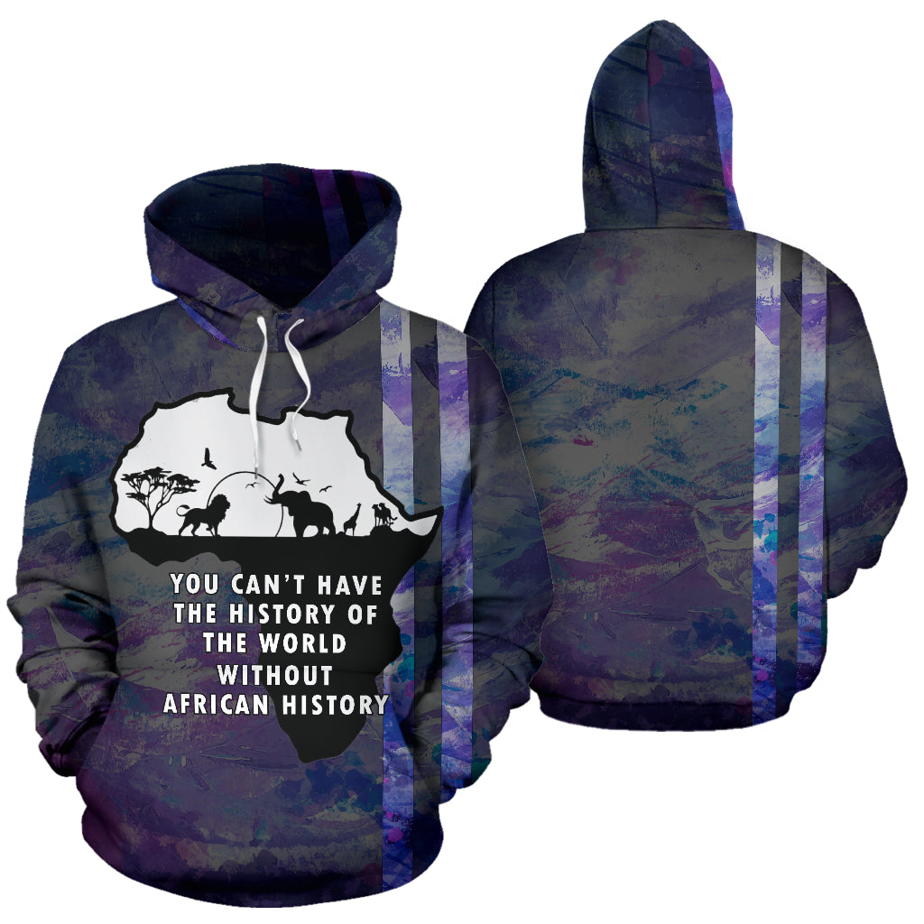 History Of The World Hoodie showing both front and back views – Black-Owned premium polyester hoodie celebrating global heritage and rich history