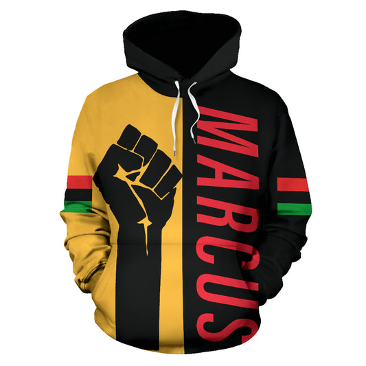 Front view of Marcus Garvey Custom Hoodie from a Black-Owned brand, blending heritage with streetwear style.