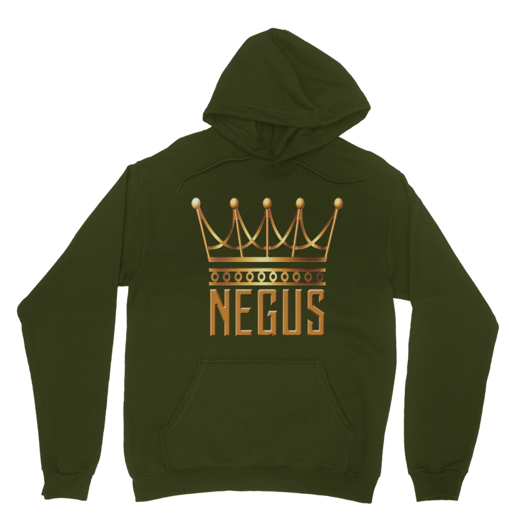 Green color NEGUS King T-shirt front view, with NEGUS King face design boldly printed on chest, fresh green tone for stylish cultural expression.