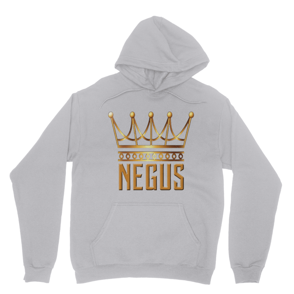 Light white (off-white) NEGUS King T-shirt front view, subtle shade with NEGUS King face print on chest, minimal yet cultural design.