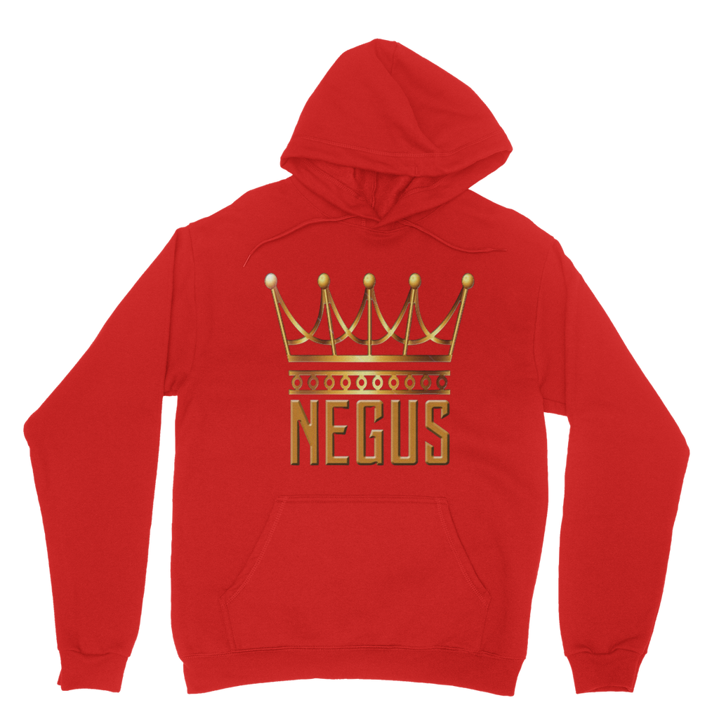  Red color NEGUS King T-shirt front view, featuring powerful NEGUS King face print on chest, bright red fabric for vibrant and cultural fashion.