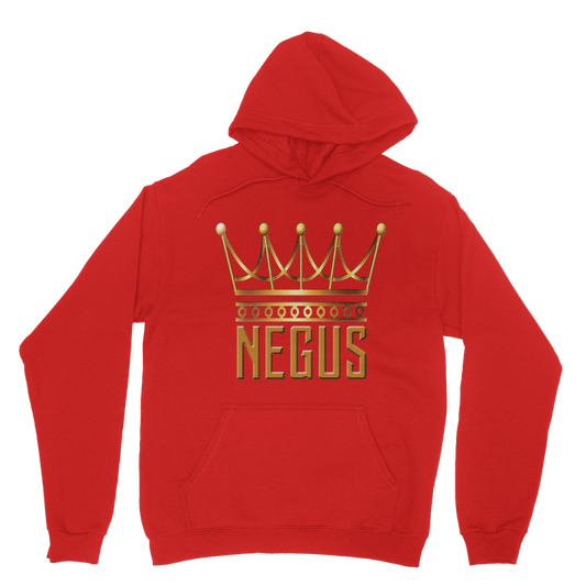  Red color NEGUS King T-shirt front view, featuring powerful NEGUS King face print on chest, bright red fabric for vibrant and cultural fashion.