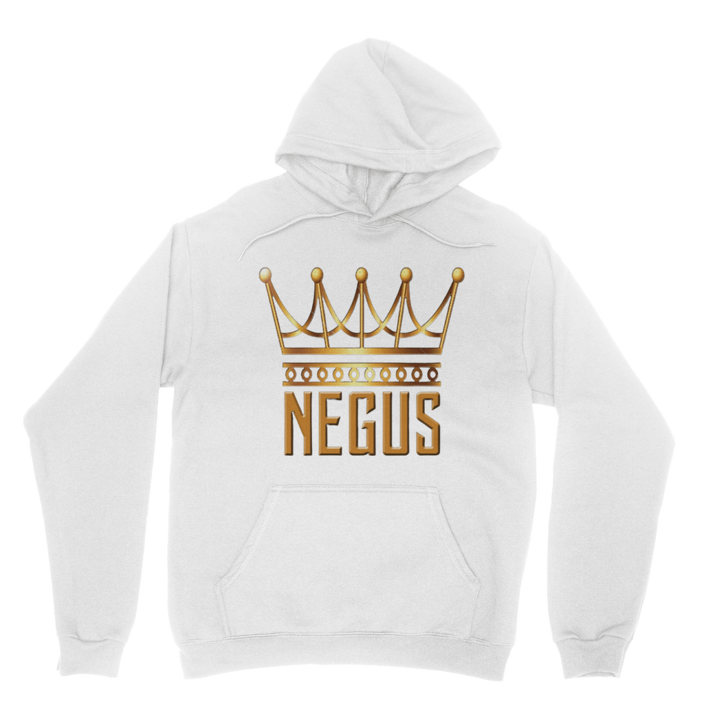 White color NEGUS King T-shirt front view, showcasing NEGUS King face design on chest, clean and classic white fabric for versatile cultural style.
