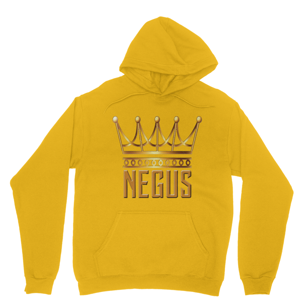 Yellow color NEGUS King T-shirt front view, featuring NEGUS King face print on chest, bright and sunny tone for lively cultural fashion.