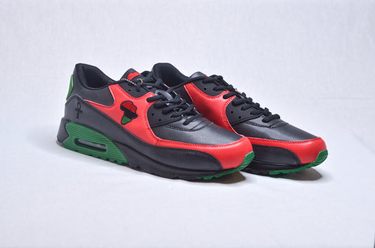 RBG African Running Sneakers side view – Black-owned footwear in red, black, and green design.