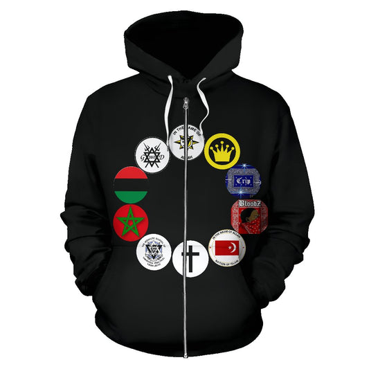 UNITY Patch Black Hoodie displayed front-facing, showing zip-up design and premium fabric.