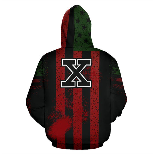 Back view of the X Custom Hoodie from a Black-Owned brand, showcasing minimal yet impactful design on durable, high-quality polyester. A statement piece that blends culture, identity, and modern streetwear