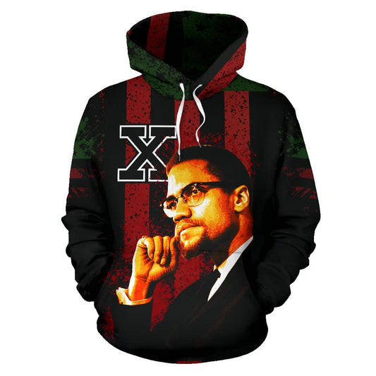 Front view of the X Custom Hoodie by a Black-Owned brand, featuring bold streetwear design with a striking "X" on premium polyester fabric. Handcrafted for comfort, confidence, and cultural expression.
